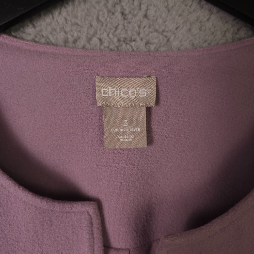 Chicos Jacket Womens 3 US 16 18 Purple Open Collarless Car Coat Lined Blazer - Picture 4 of 14